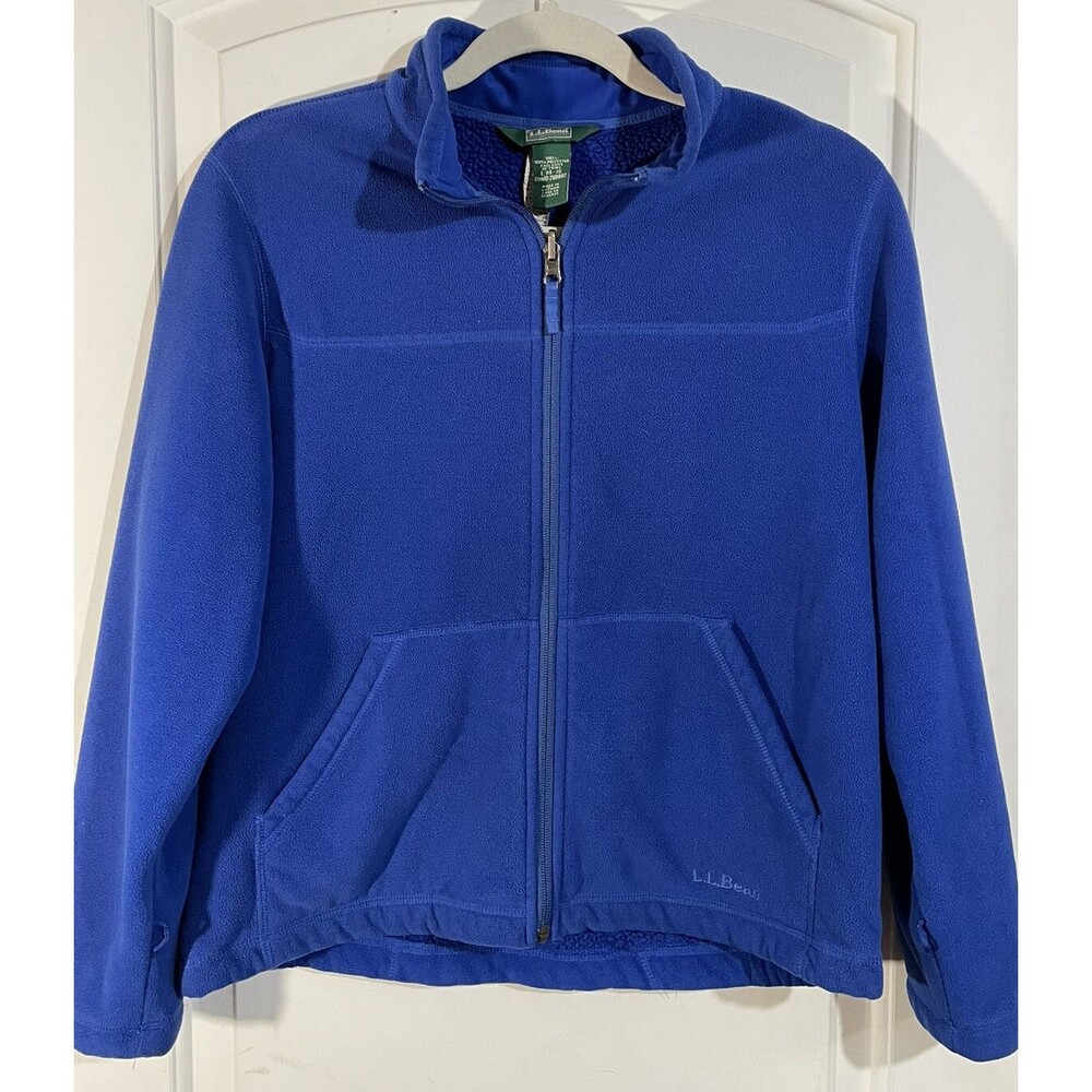 LL Bean Y2K Boys Blue Fleece Jacket Coat Full Zip Pockets Size 14-16